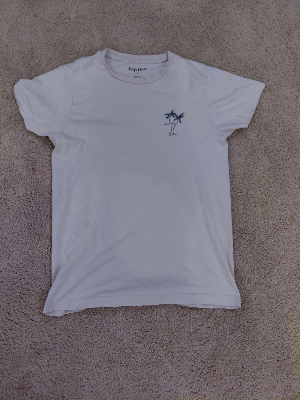 Rhythm. Off-White Short Sleeve Tee with Palm Graphic